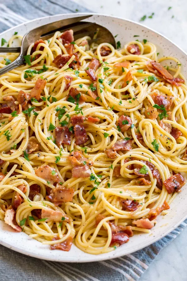 Pasta carbonara bij Helemaal Zen